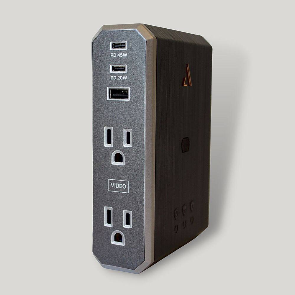 Alt View 1. Austere - VII Series Power 4-Outlet/3-USB Wall Tap 3,500 Joules Surge Protector - Black and Silver.