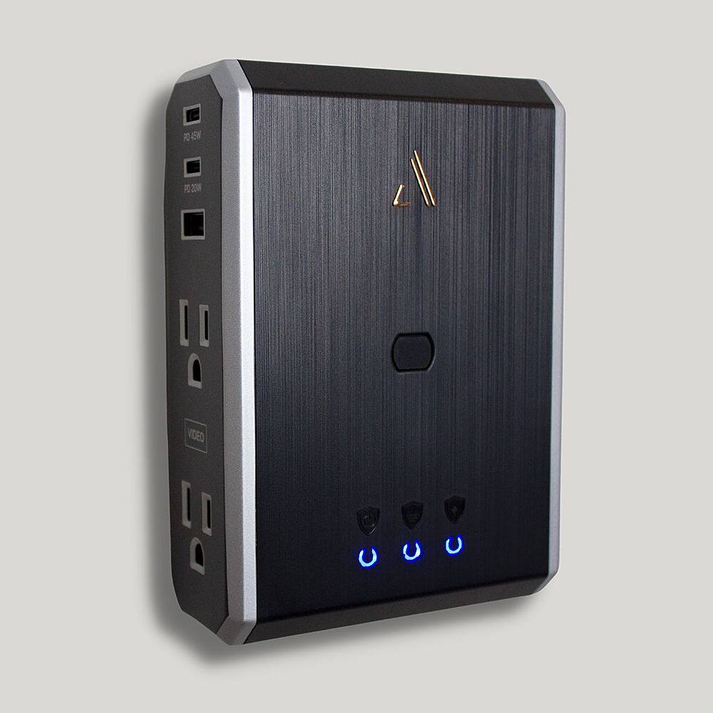 Alt View 14. Austere - VII Series Power 4-Outlet/3-USB Wall Tap 3,500 Joules Surge Protector - Black and Silver.