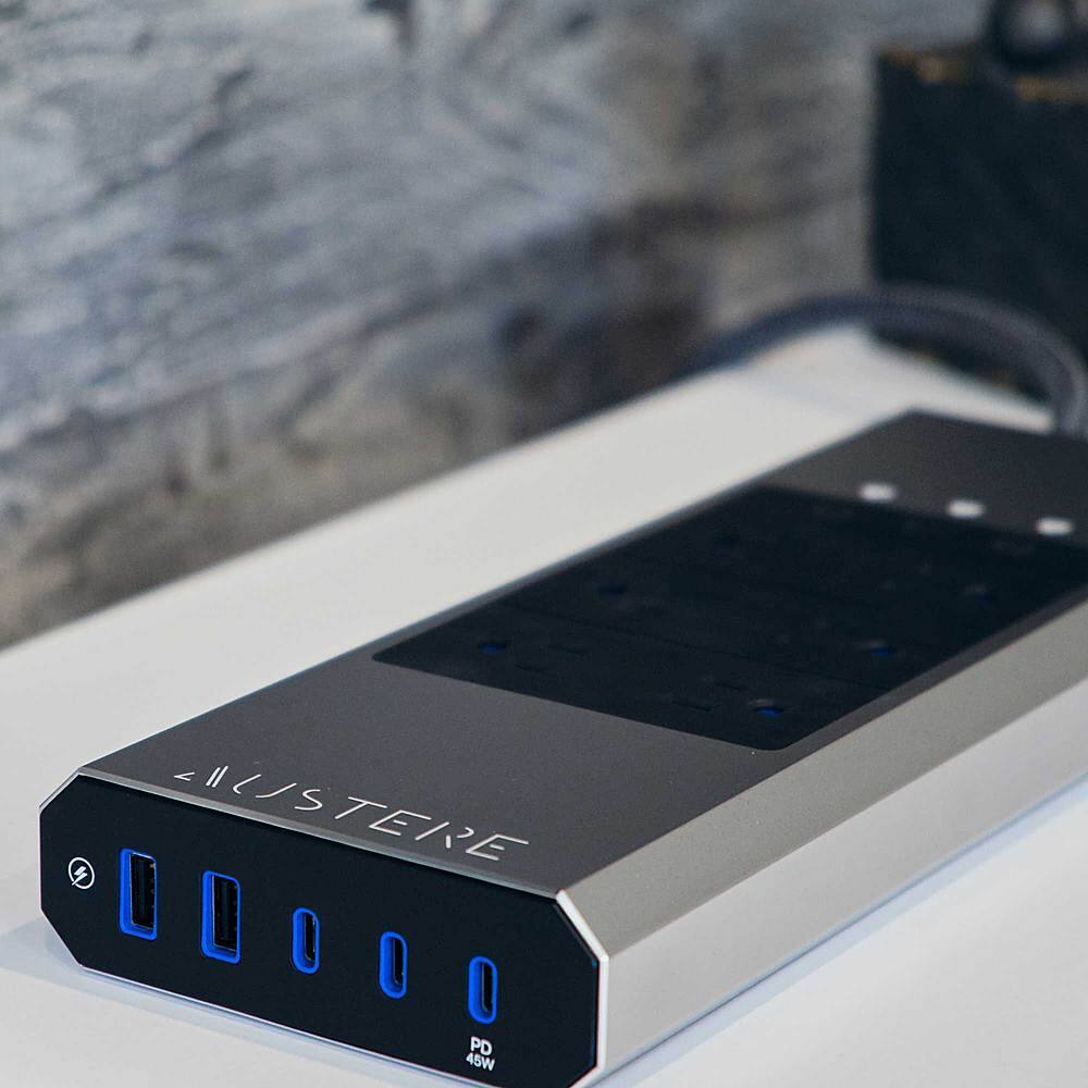 Alt View 1. Austere - VII Series Power 6-Outlet/5-USB 4,000 Joules Surge Protector Strip - Silver and Black.