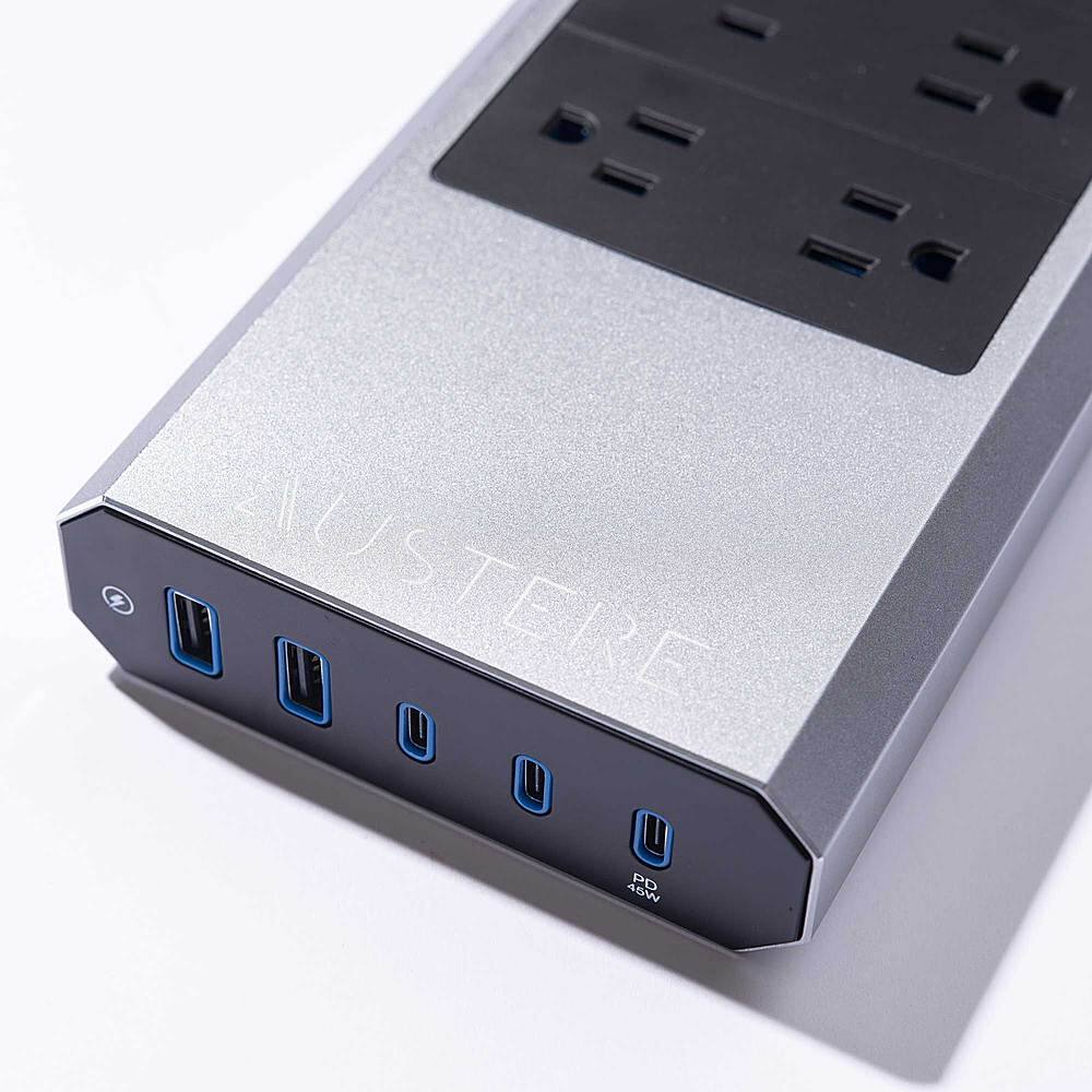 Alt View 11. Austere - VII Series Power 6-Outlet/5-USB 4,000 Joules Surge Protector Strip - Silver and Black.