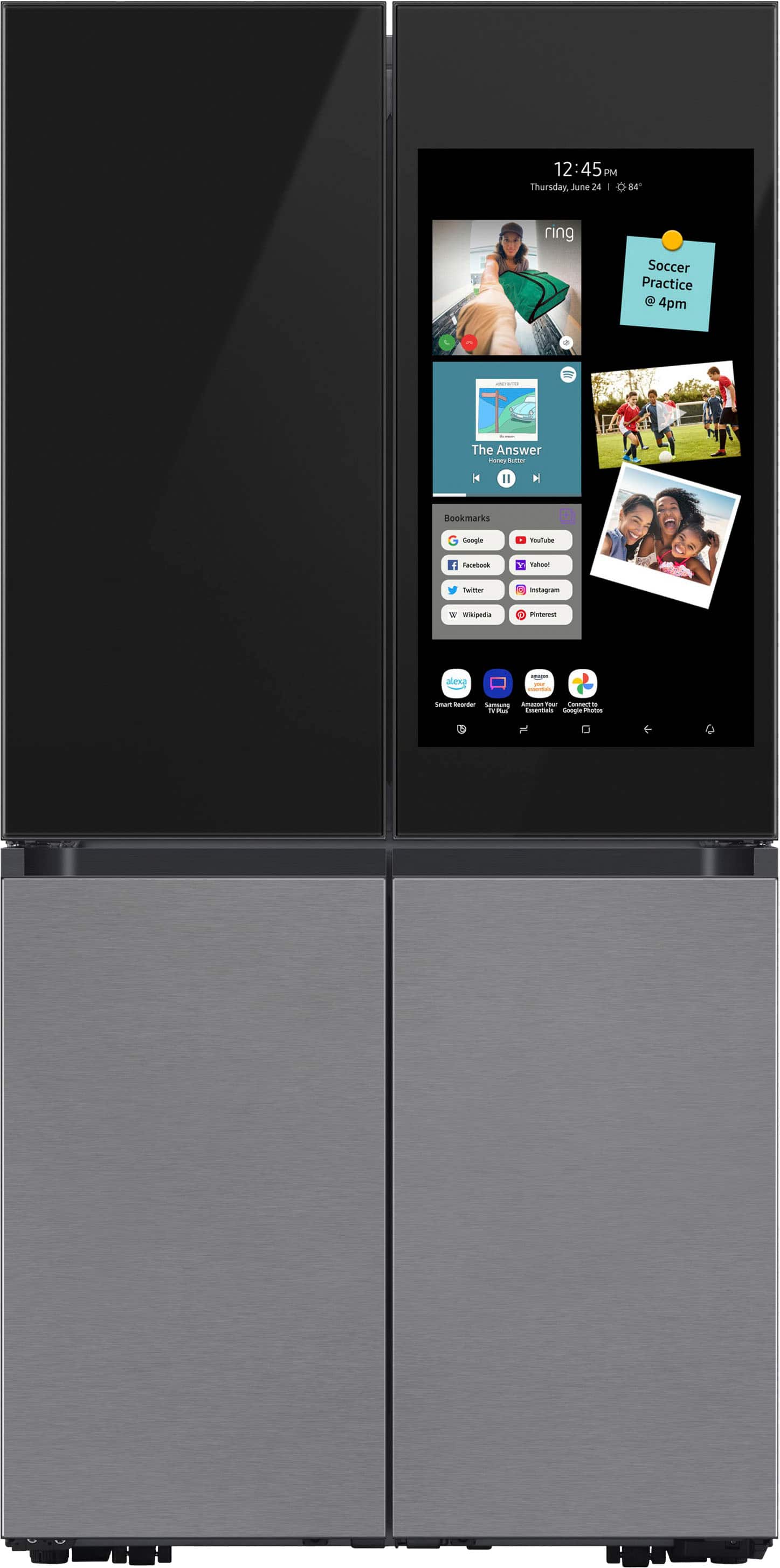 Front. Samsung - BESPOKE 29 cu. ft. 4-Door Flex French Door Smart Refrigerator with Family Hub+ - Charcoal Glass Top.