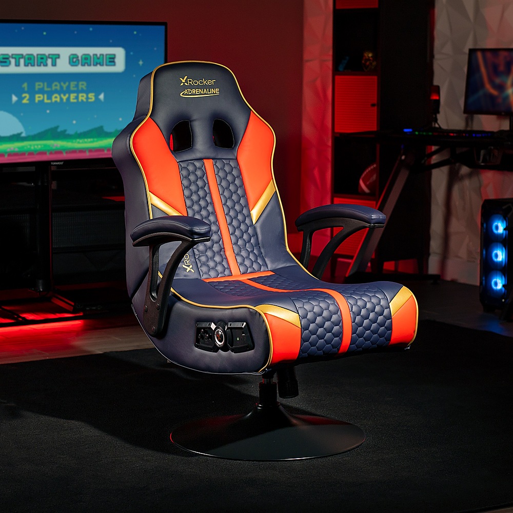 Left View: X Rocker - Adrenaline 2.1 Wireless Vibration Pedestal Gaming Chair - Multi