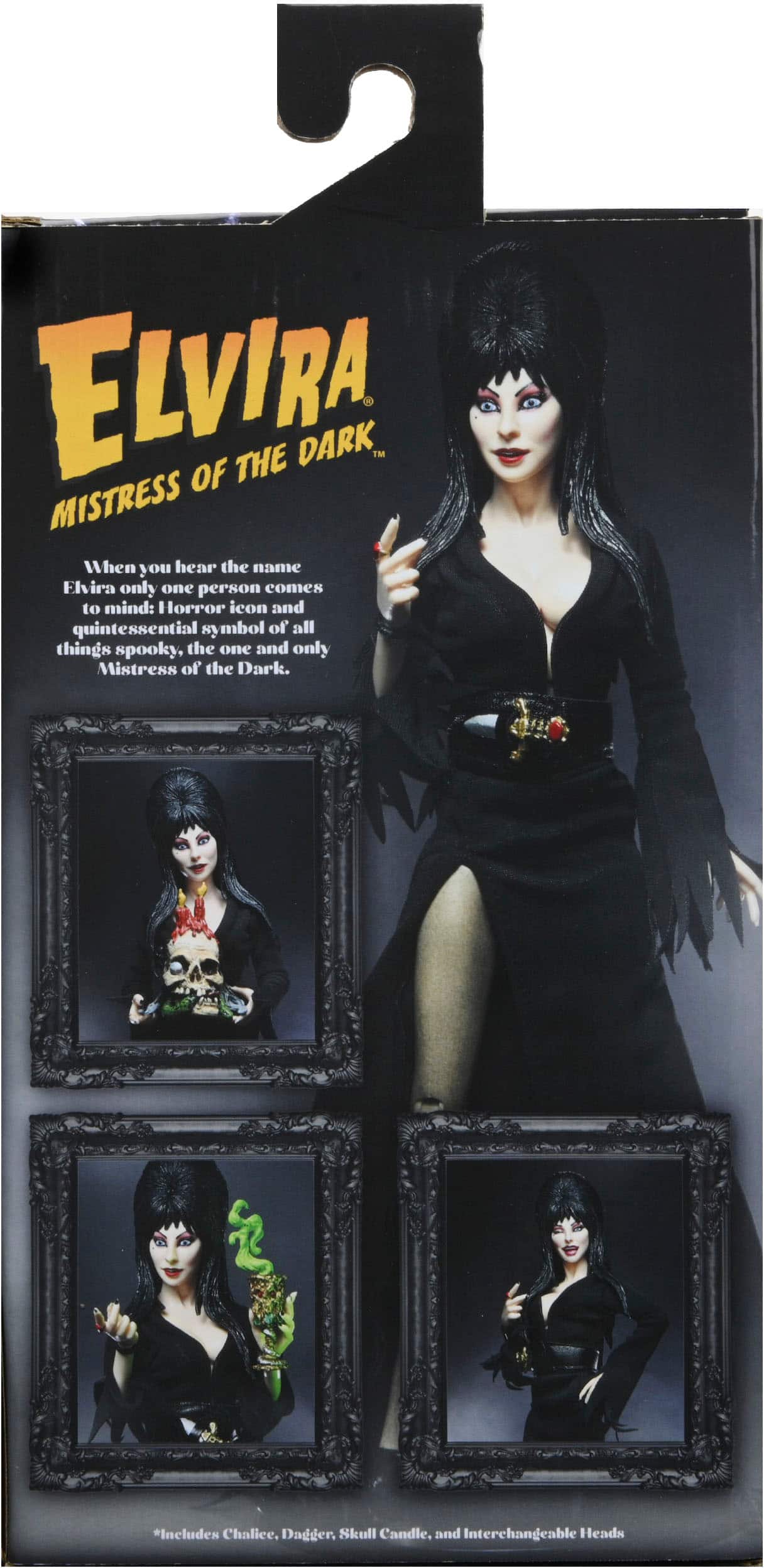 Left. NECA - Elvira - 8" Clothed Action Figure - Elvira, Mistress of the Dark.