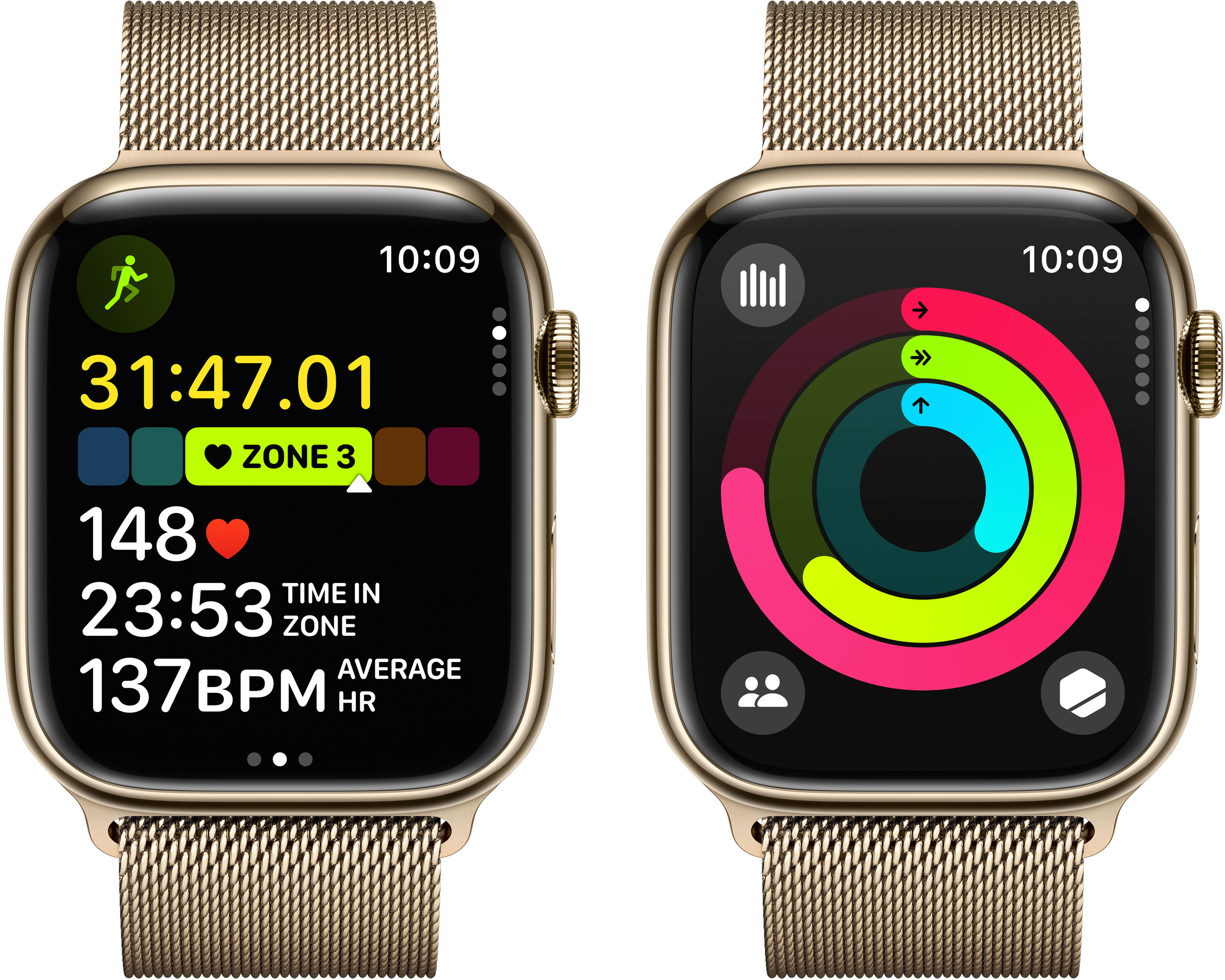 Apple Watch Series 9 - 45mm - GPS + Cellular - Gold Stainless Steel Case - Gold Milanese Loop