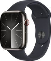 Apple Watch Series 9 (GPS + Cellular) 45mm Graphite Stainless Steel Case with Midnight Sport Band w/ Blood Oxygen - S/M - Graphite - Front_Zoom