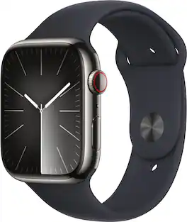 Apple Cert Refurb Watch Series 9 (GPS + Cell) 45mm Graphite SS Case w Midnight Sport Band - S/M - Graphite - 2023 - Graphite - (2023)