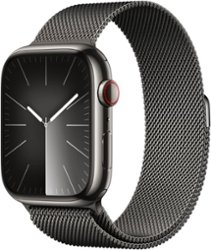 Apple Watch Series 9 (GPS + Cellular) 45mm Graphite Stainless Steel Case with Graphite Milanese Loop - Graphite - Front_Zoom