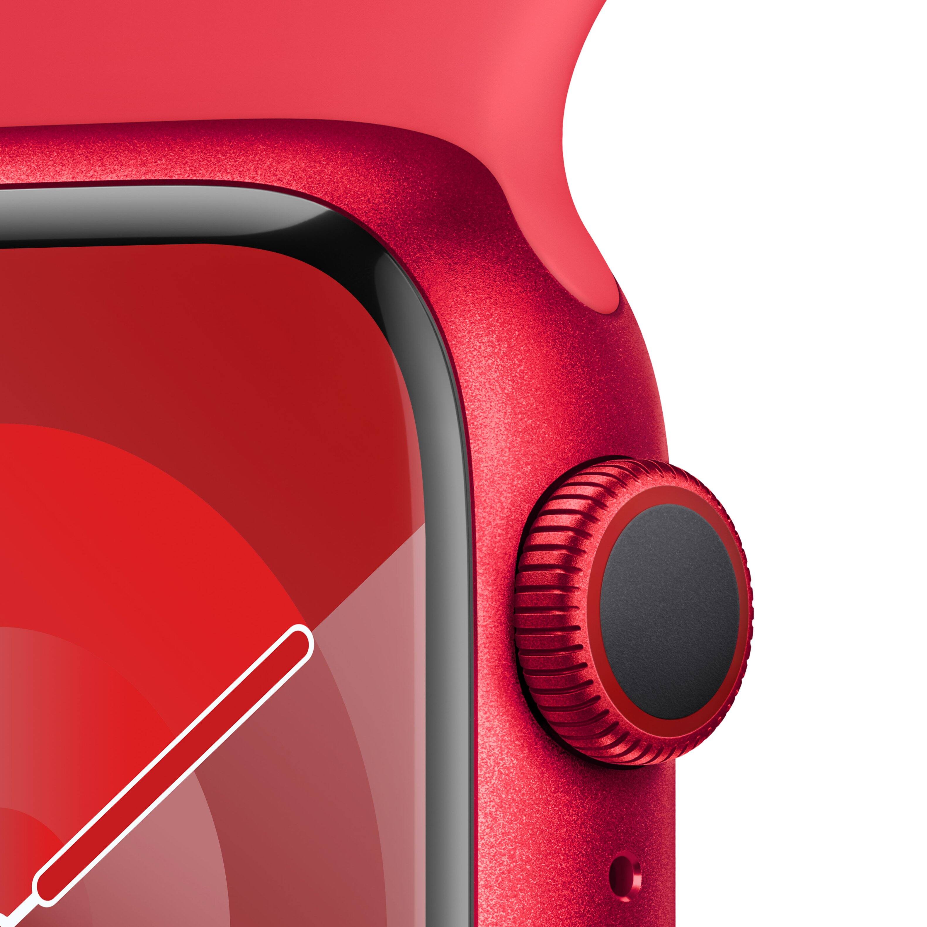 Alt View 12. Apple - Apple Watch Series 9 (GPS + Cellular) 41mm (PRODUCT)RED Aluminum Case with (PRODUCT)RED Sport Band w/ Blood Oxygen - M/L - (PRODUCT)RED.