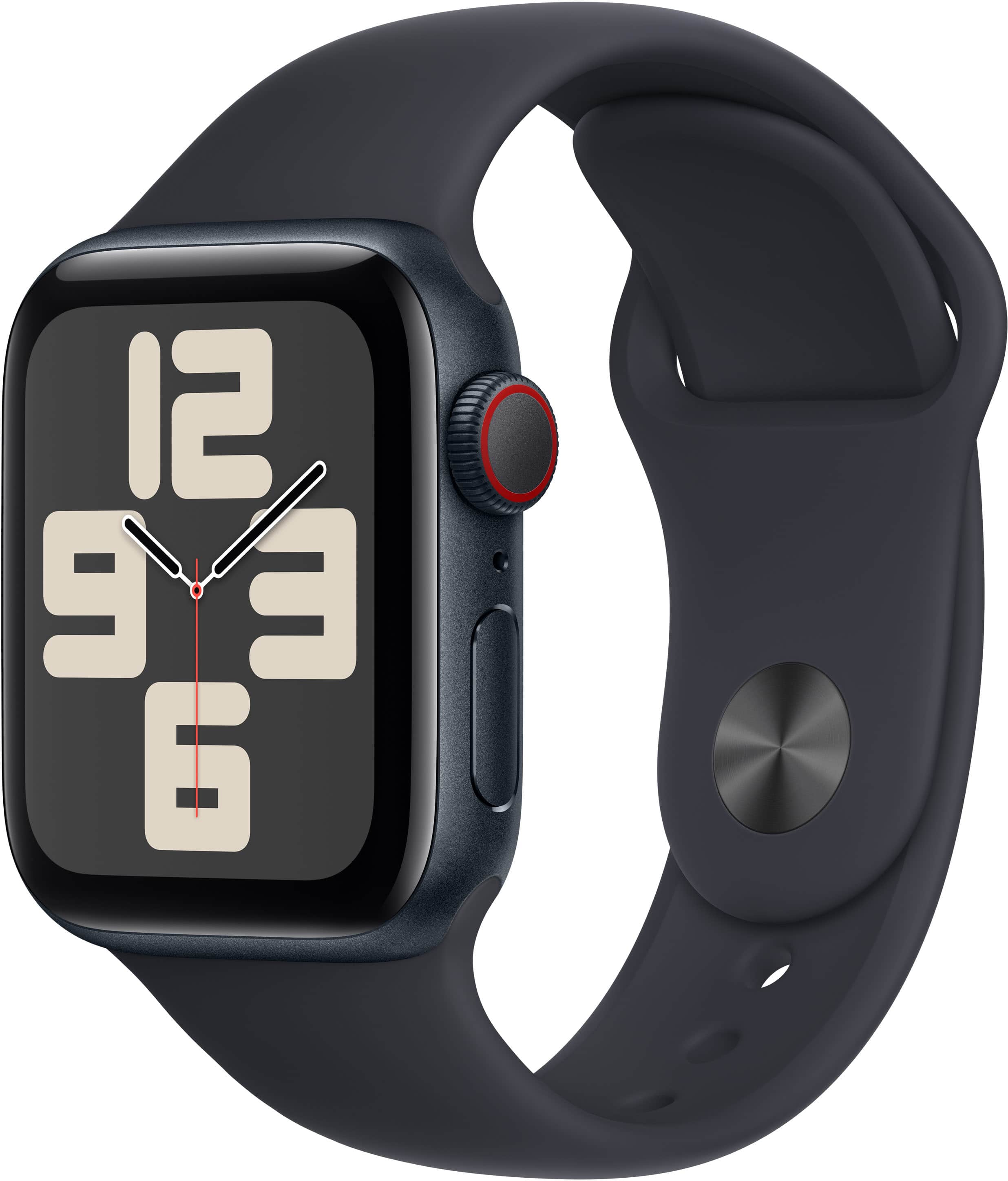 Apple Watch SE 2nd Generation (GPS + Cellular) 40mm Midnight Aluminum Case with Midnight Sport Band - S/M - Midnight - (2022) - Front_Zoom
