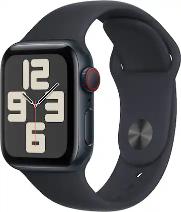 Front. Apple - Refurbished Apple Watch SE 2nd Generation (GPS + Cellular) 40mm Midnight Aluminum Case with Midnight Sport Band - S/M - Midnight.