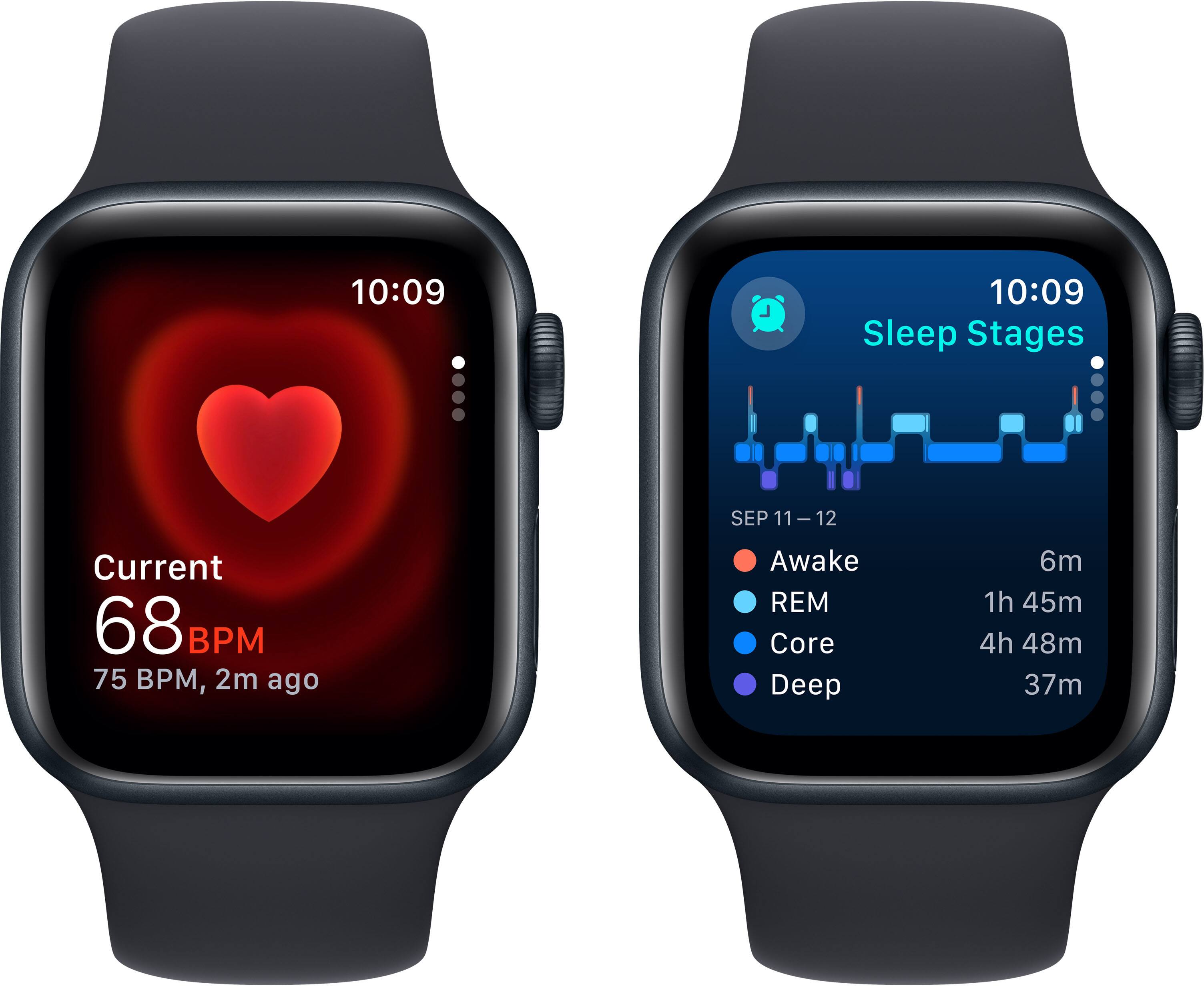 The text on the image reads:

10:09 Sleep Stages SEP 11-12 Current 68 BPM 75 BPM, 2m ago Awake REM Core Deep 6m 1h 45m 4h 48m 37m

This text is grouped and corrected as follows:

10:09 Sleep Stages: SEP 11-12
Current: 68 BPM
75 BPM, 2m ago
Awake
REM
Core
Deep
6m
1h 45m
4h 48m
37m