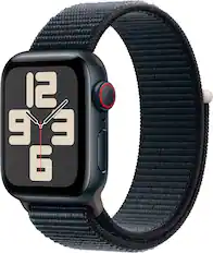 Front. Apple - Apple Watch SE 2nd Generation (GPS + Cellular) 40mm Midnight Aluminum Case with Midnight Sport Loop - Midnight.