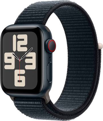 Front. Apple - Refurbished Apple Watch SE 2nd Generation (GPS + Cellular) 40mm Midnight Aluminum Case with Midnight Sport Loop - Midnight.
