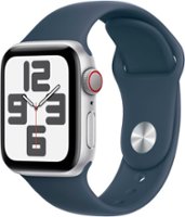 Apple Watch SE 2nd Generation (GPS + Cellular) 40mm Silver Aluminum Case with Storm Blue Sport Band - S/M - Silver - Front_Zoom