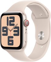 Apple Watch SE 2nd Generation (GPS + Cellular) 44mm Starlight Aluminum Case with Starlight Sport Band - S/M - Starlight - Front_Zoom
