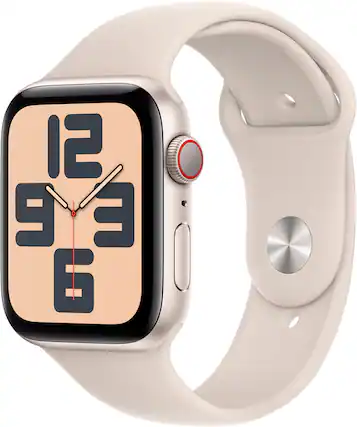 Front. Apple - Watch SE 2nd Generation (GPS + Cellular) 44mm Starlight Aluminum Case with Starlight Sport Band - M/L - Starlight.