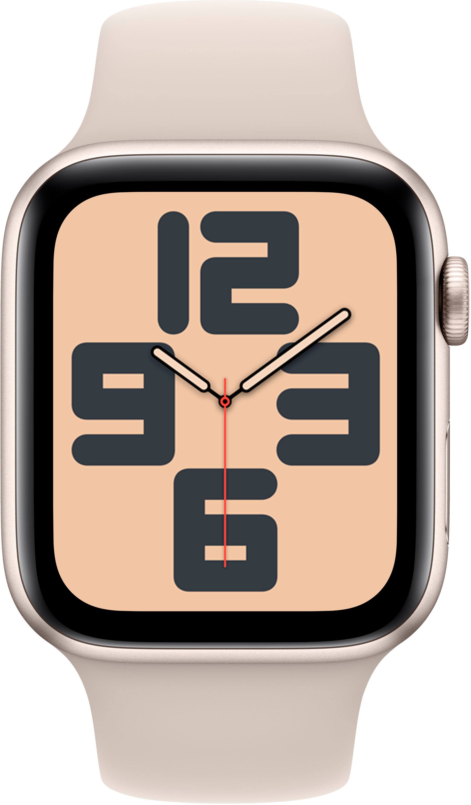Angle. Apple - Watch SE 2nd Generation (GPS + Cellular) 44mm Starlight Aluminum Case with Starlight Sport Band - M/L - Starlight.