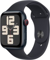 Apple Watch SE 2nd Generation (GPS + Cellular) 44mm Midnight Aluminum Case with Midnight Sport Band - M/L - Midnight - Front_Zoom