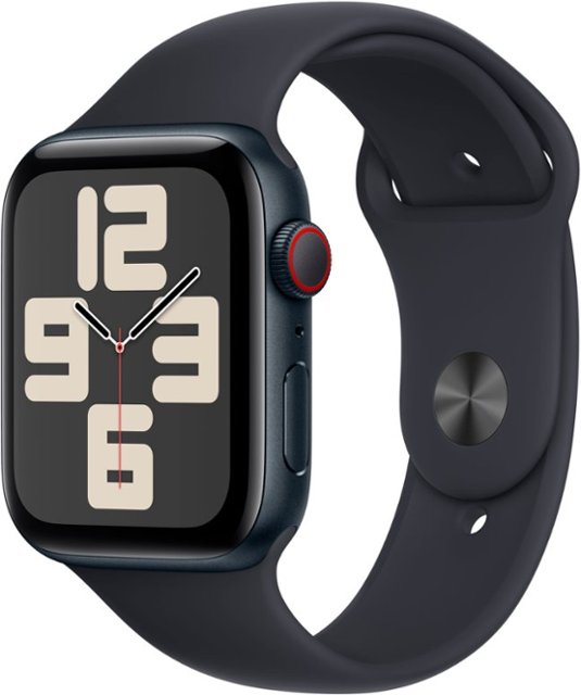 Front. Apple - Apple Watch SE 2nd Generation (GPS + Cellular) 44mm Midnight Aluminum Case with Midnight Sport Band - M/L - Midnight.