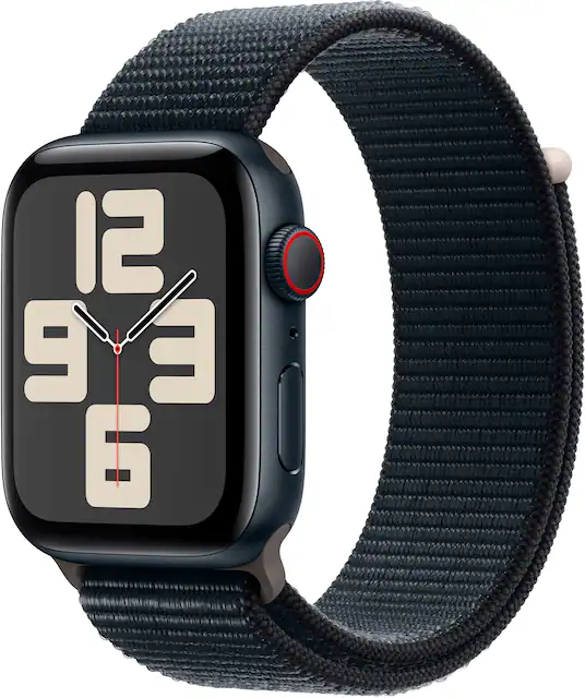 Apple Watch SE 2nd Generation GPS Cellular 44mm Midnight Aluminum Case with Midnight Sport Loop Midnight 2022 MRHA3LL A Best Buy