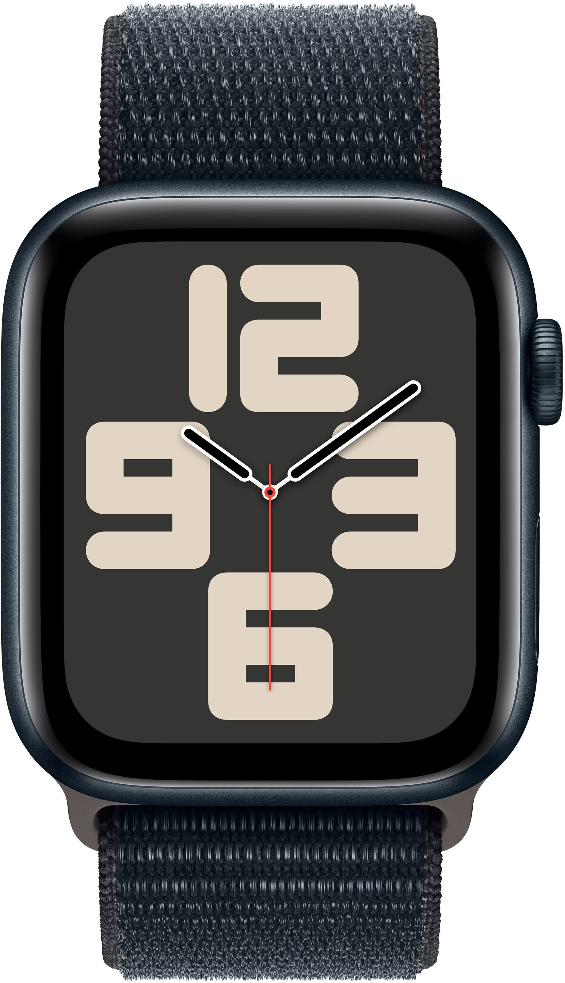 Angle. Apple - Apple Watch SE 2nd Generation (GPS + Cellular) 44mm Midnight Aluminum Case with Midnight Sport Loop - Midnight.