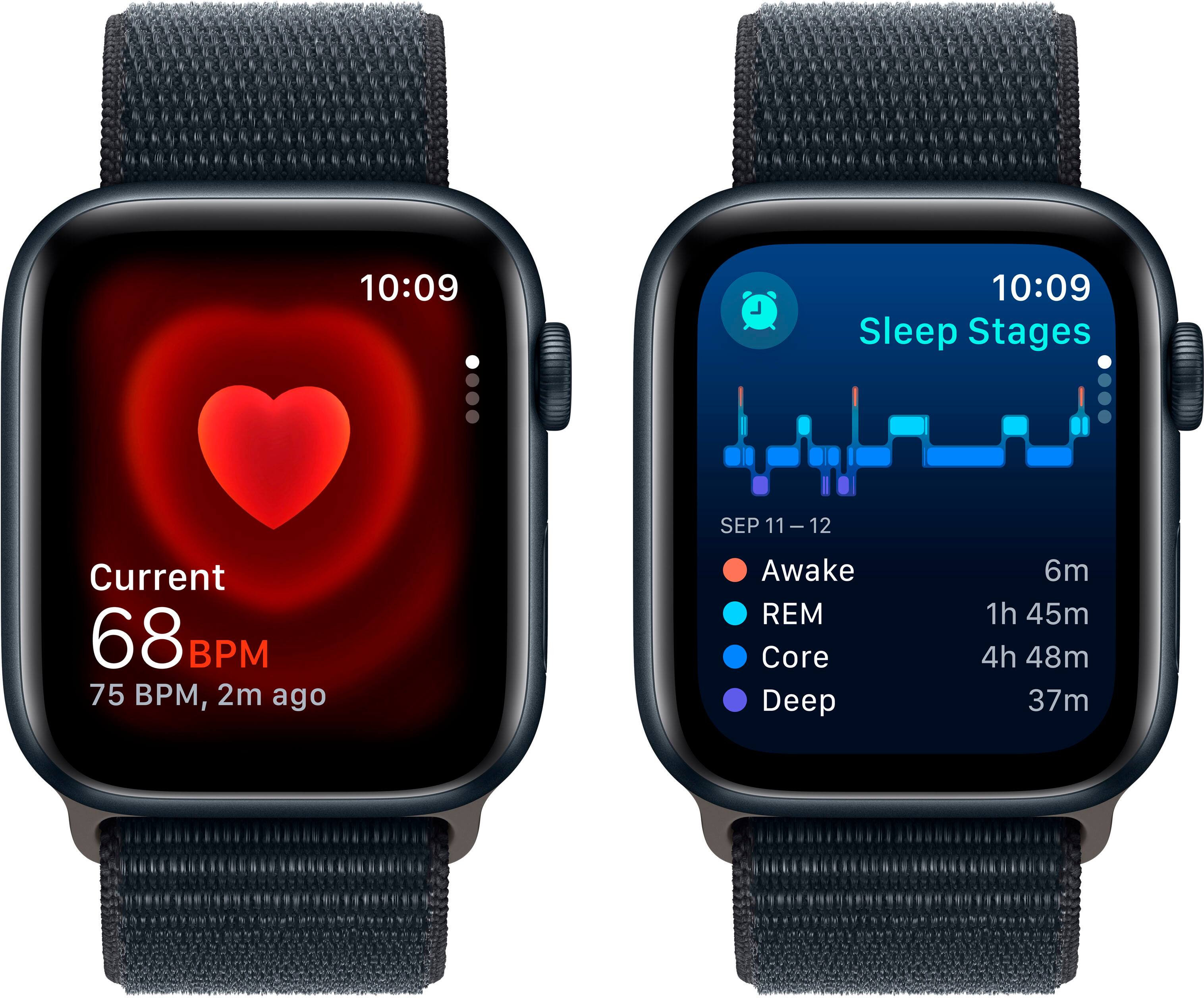 Alt View 14. Apple - Apple Watch SE 2nd Generation (GPS + Cellular) 44mm Midnight Aluminum Case with Midnight Sport Loop - Midnight.