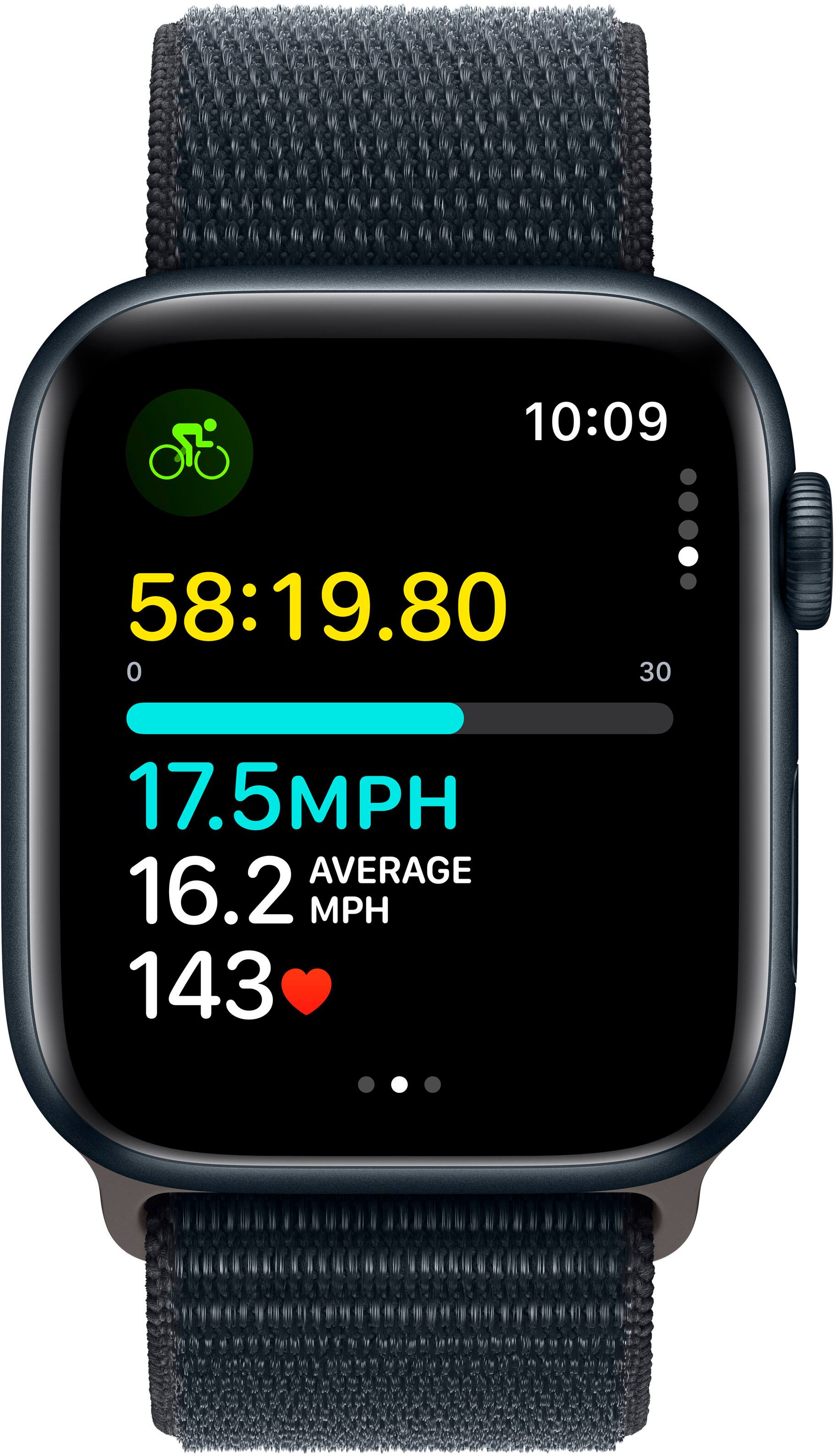 Alt View 15. Apple - Apple Watch SE 2nd Generation (GPS + Cellular) 44mm Midnight Aluminum Case with Midnight Sport Loop - Midnight.