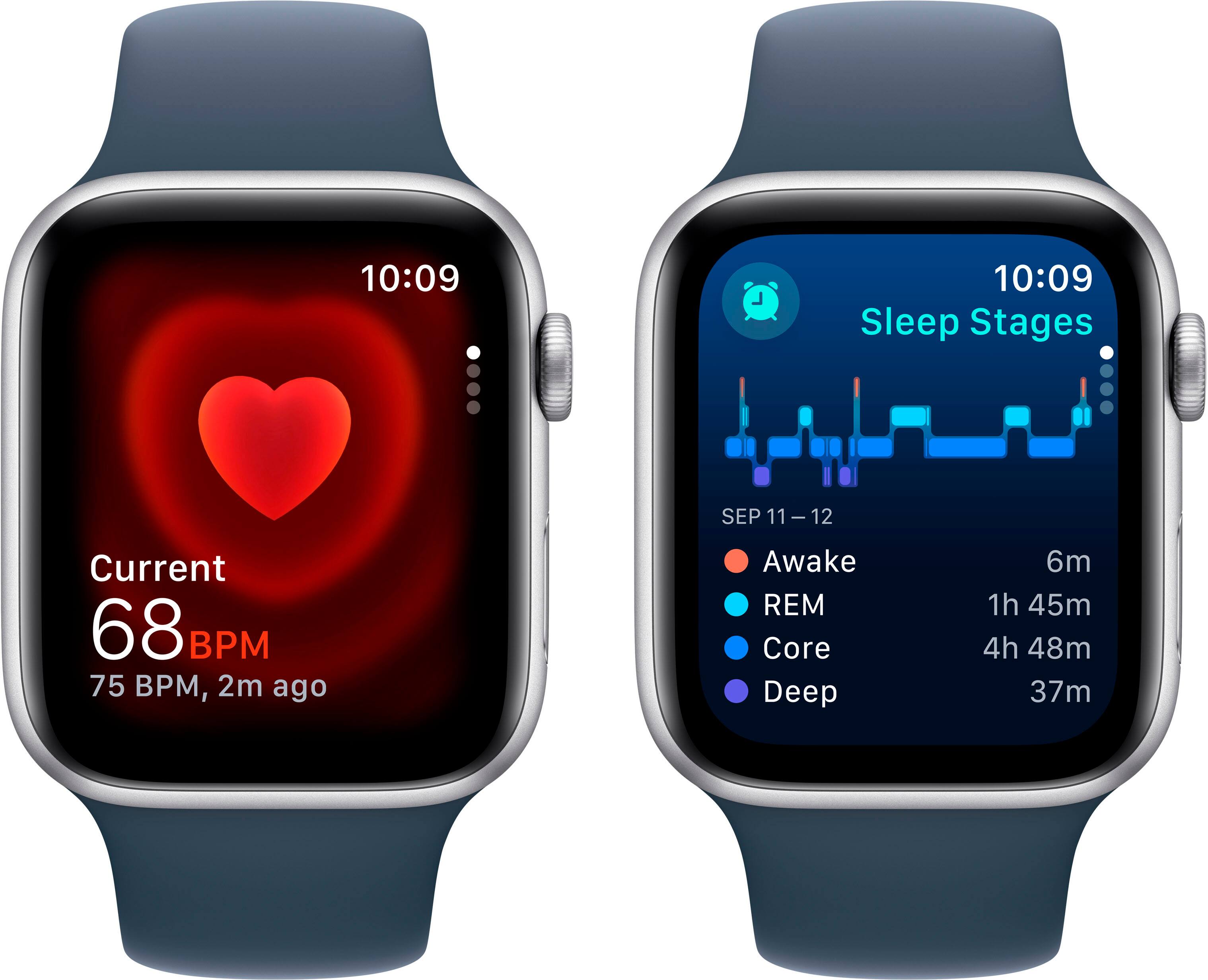 Alt View 14. Apple - Apple Watch SE 2nd Generation (GPS + Cellular) 44mm Silver Aluminum Case with Storm Blue Sport Band - S/M - Silver.