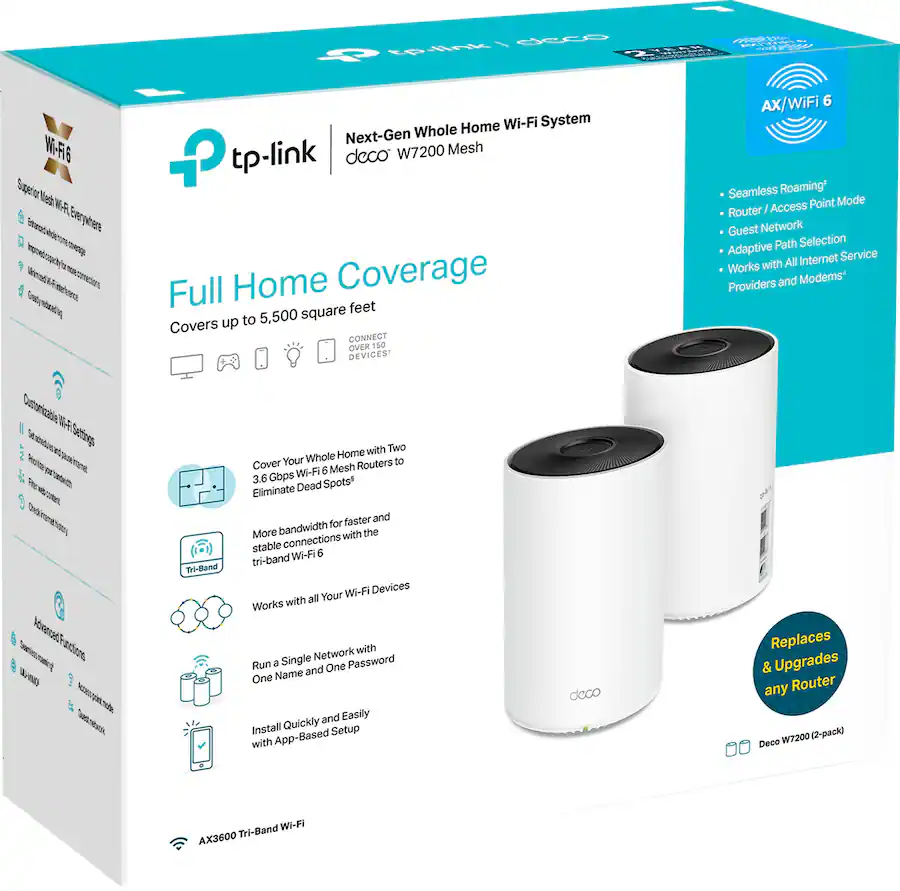 Deco Mesh Modem TP Link Deco W7200 AX3600 Tri Band Mesh Wi Fi 6 System (2 Pack) White ...
