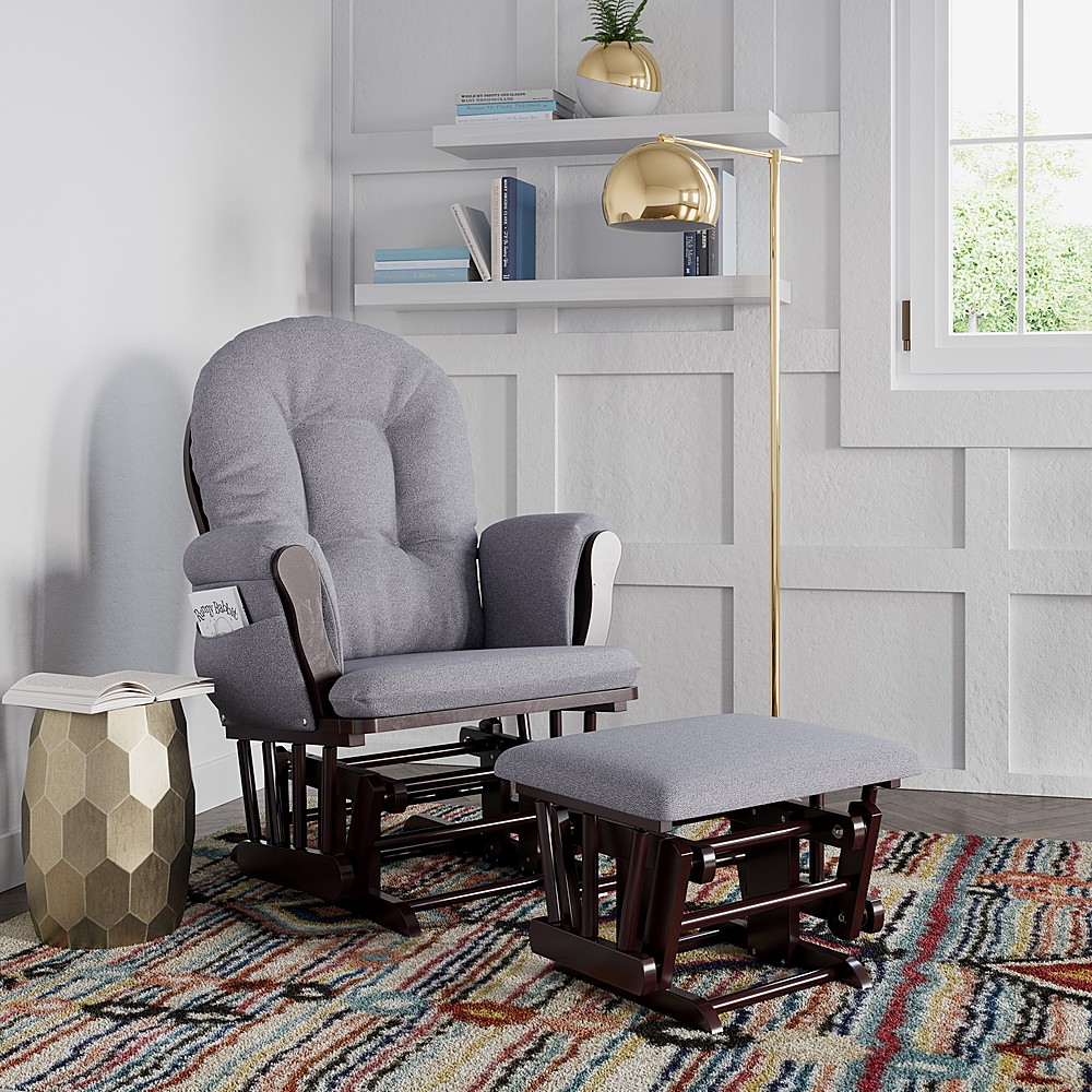 Angle View: Storkcraft Hoop Nursery Glider and Ottoman, Espresso with Gray Swirl