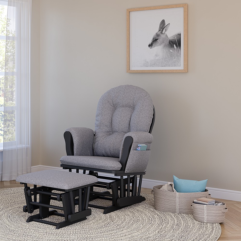 Angle View: Storkcraft Hoop Nursery Glider and Ottoman, Gray with Gray Swirl