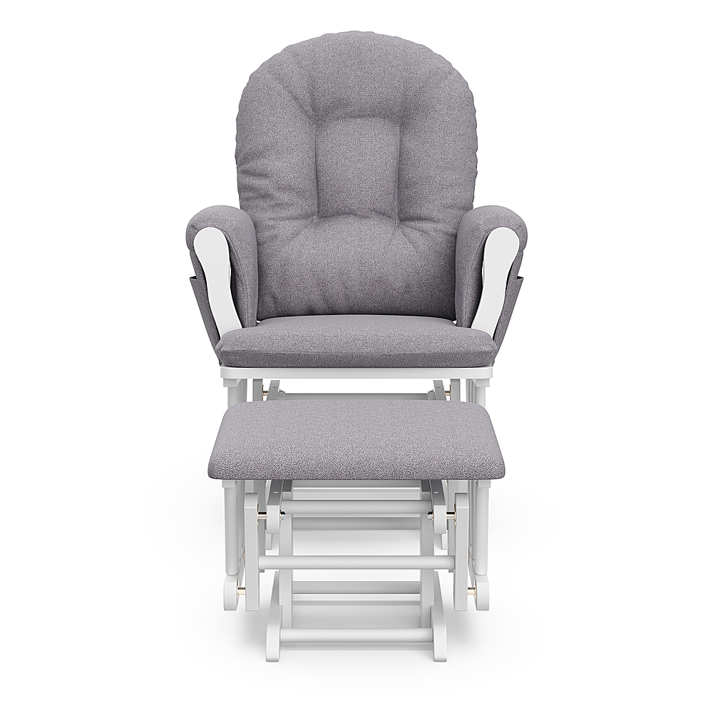 Left View: Storkcraft Hoop Nursery Glider and Ottoman, White with Gray Swirl