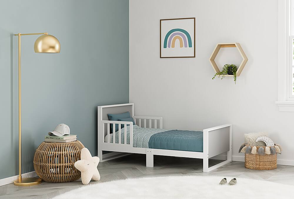 Angle View: Storkcraft - Slumber Toddler Bed - White/Pebble Gray