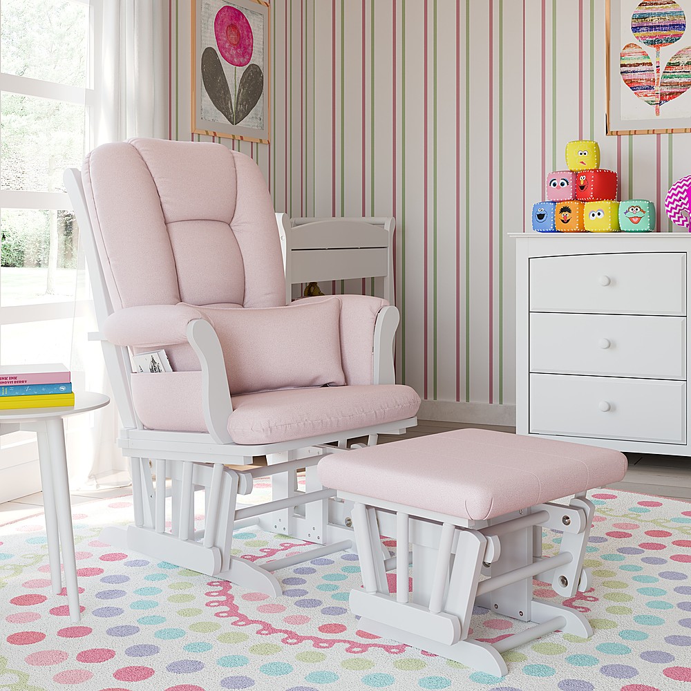 Storkcraft Tuscany Glider and Ottoman White Pink Swirl 06554 571