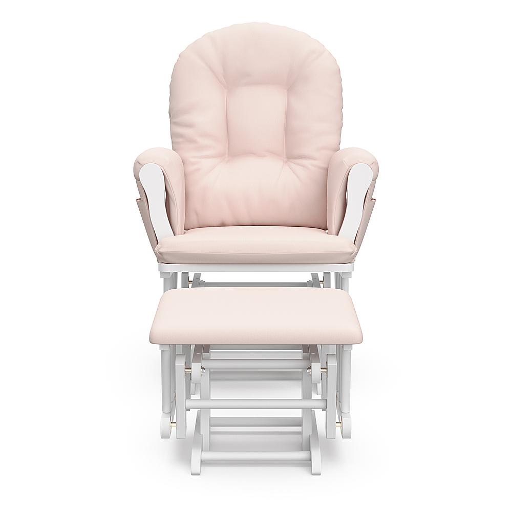 Left View: Storkcraft Hoop Nursery Glider and Ottoman, White with Pink