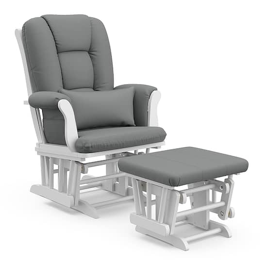 Storkcraft Tuscany Glider and Ottoman White Gray 06554 581 Best