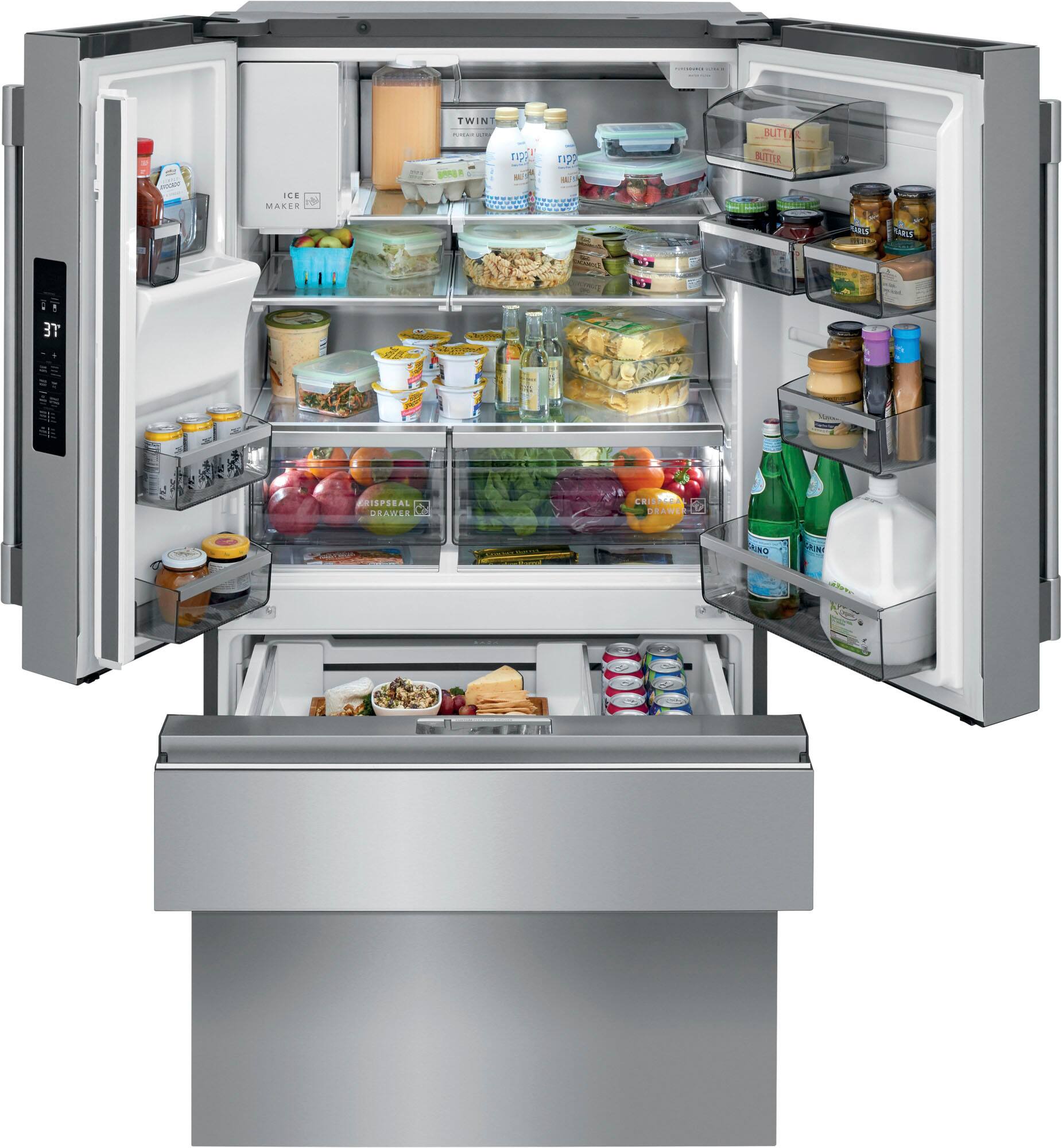 Angle. Frigidaire - Professional 21.4 Cu. Ft. 4-Door French Door Counter-Depth Refrigerator - Stainless Steel.