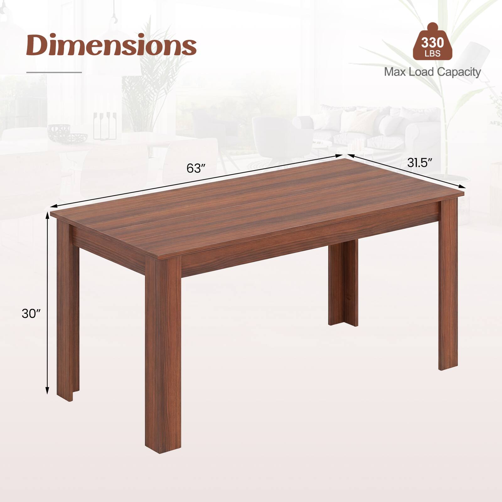 Dimensions: 63" x 31.5" x 30"  
Max Load Capacity: 330 LBS