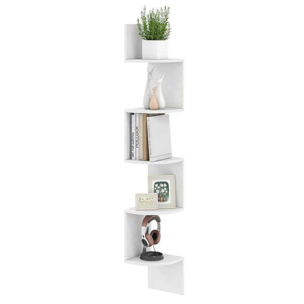 Kadyn - 5-Tier Corner Shelf - Wall-Mounted Floating Bookshelf, Storage Organizer - White