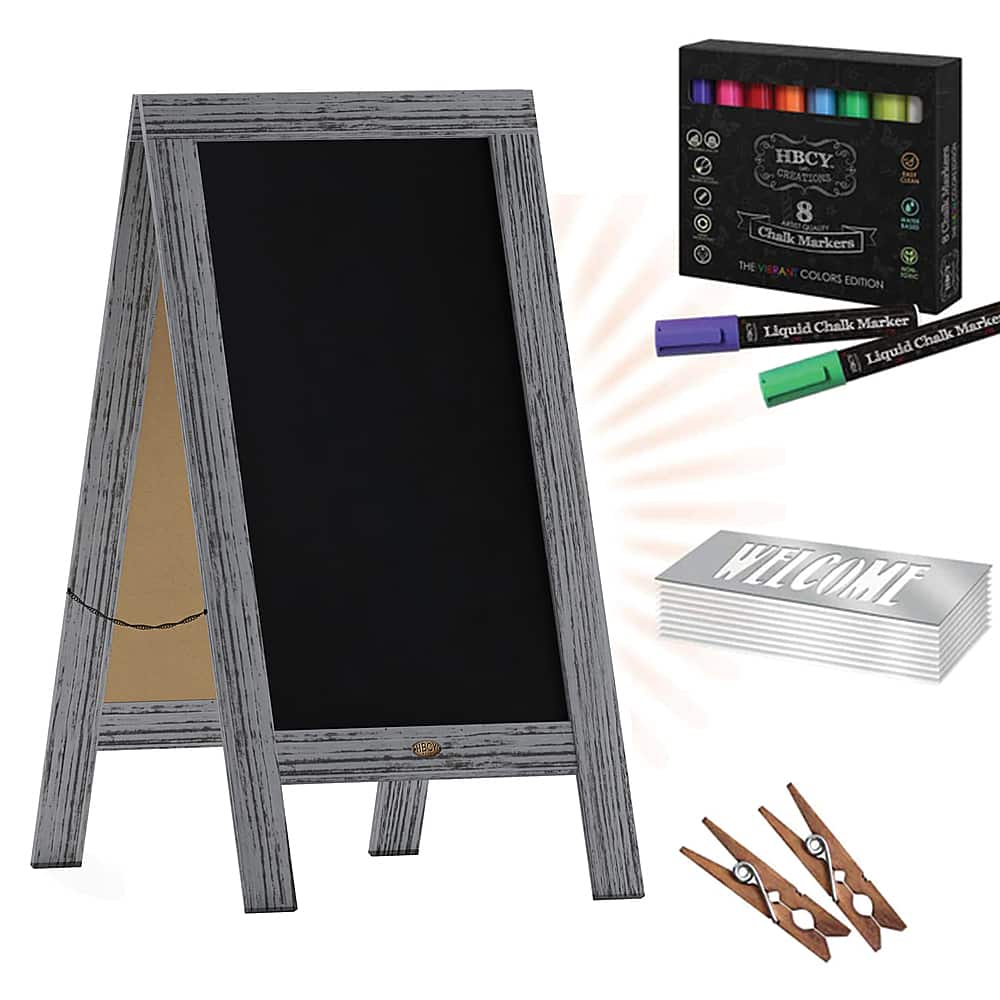 Front. Alamont Home - Canterbury 20"W x 2-26"D x 40"H Magnetic A-Frame Chalkboard - Gray Wash.