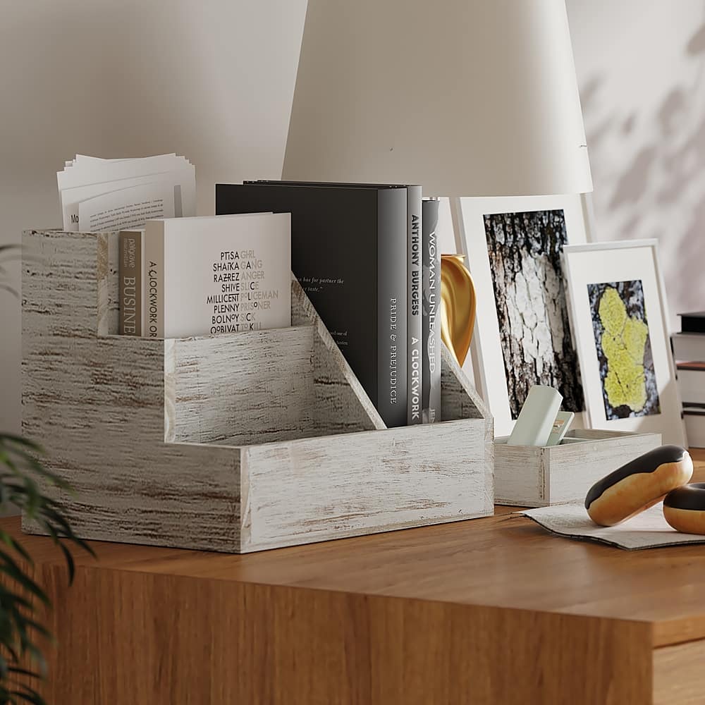 Alt View 13. Alamont Home - Comerford 9.75"W x 6"D x 7.25"H Desk Organizer - White Wash.