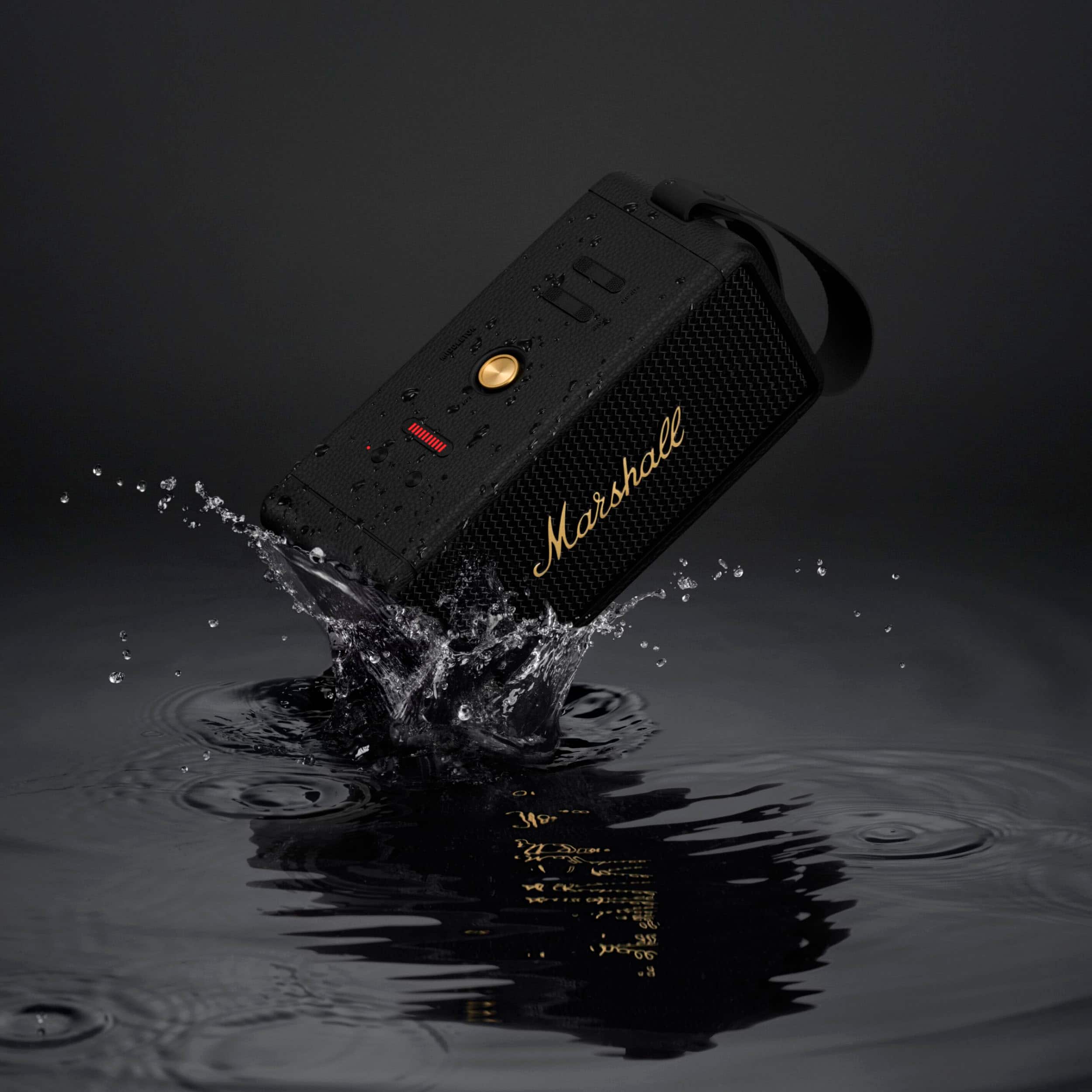 Alt View 18. Marshall - Middleton Portable Bluetooth Speaker with Rugged Waterproof / Dust-proof Wireless Design - Black and Brass.
