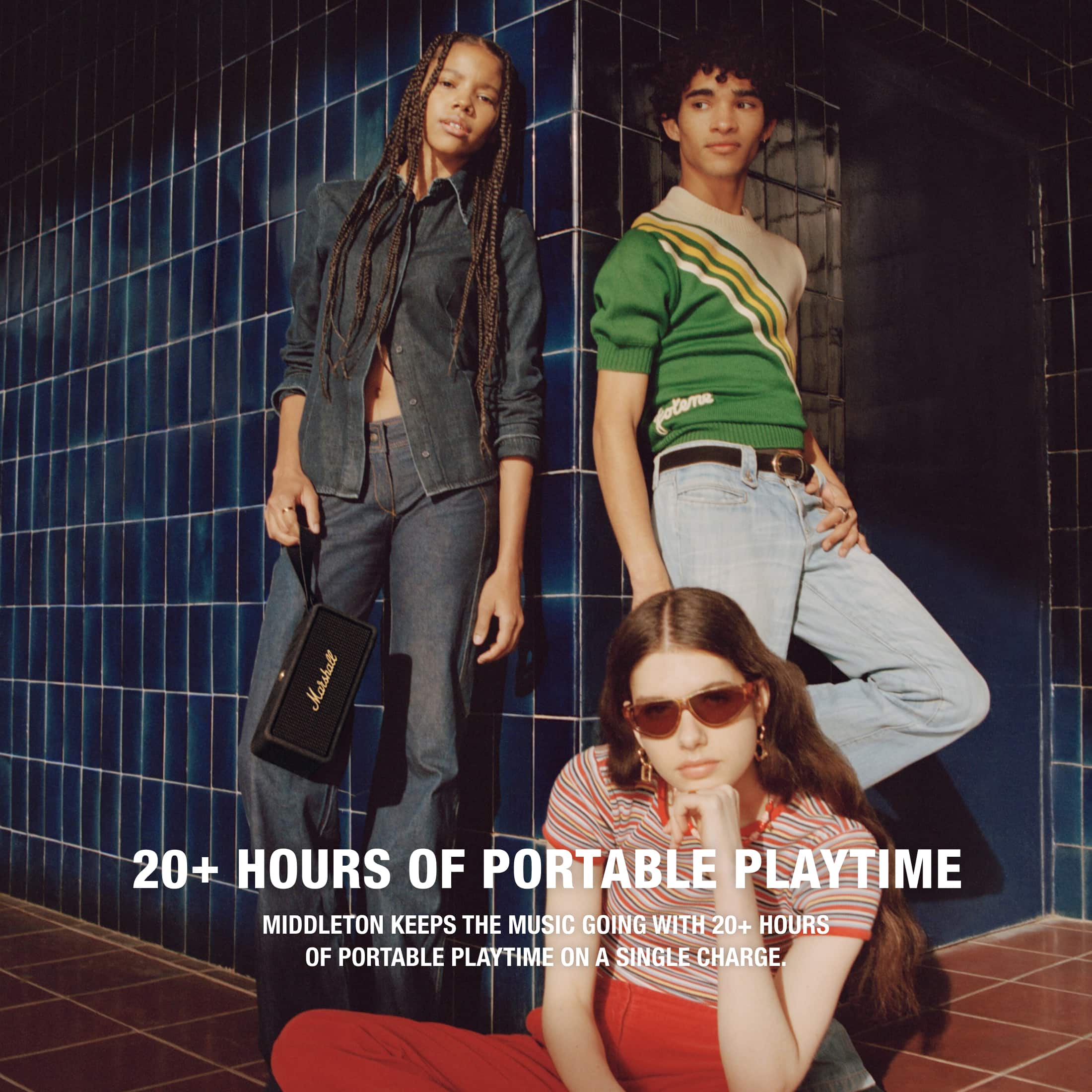 Middleton keeps the music going with 20+ hours of portable playtime on a single charge.