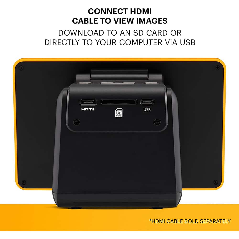 Connect HDMI Cable to View Images. Download to an SD Card or Directly to Your Computer via USB. *HDMI Cable Sold Separately.
