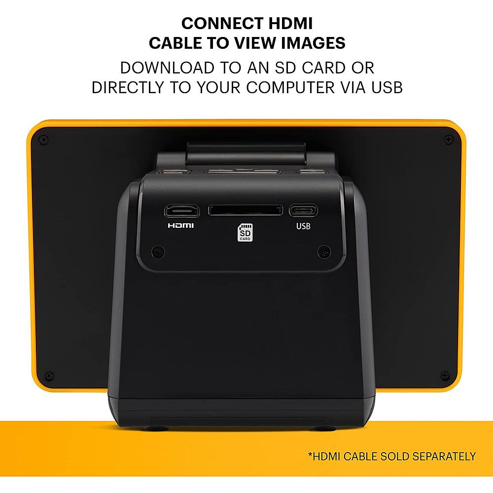 Connect HDMI Cable to View Images. Download to an SD Card or Directly to Your Computer via USB. *HDMI Cable Sold Separately.