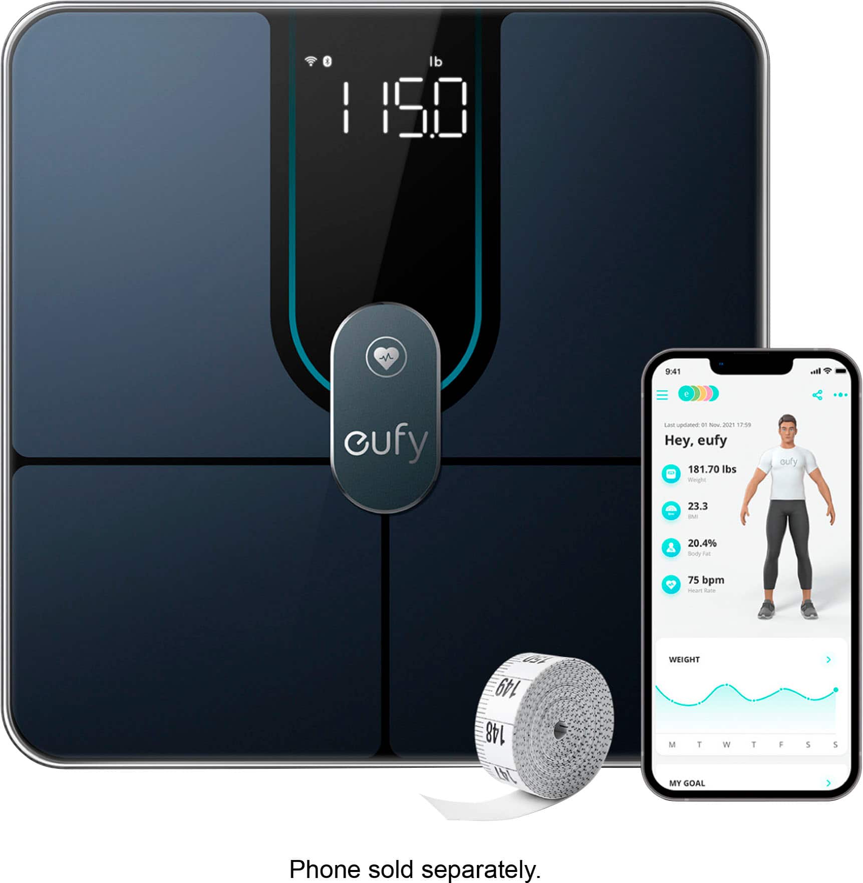 Left. Anker - eufy Smart Scale P2 Pro - Black.