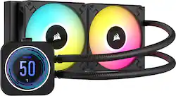 CORSAIR - iCUE H100i ELITE LCD XT 120mm Fans + 240mm Radiator Liquid Cooling System with IPS LCD Screen - Black - Front_Zoom