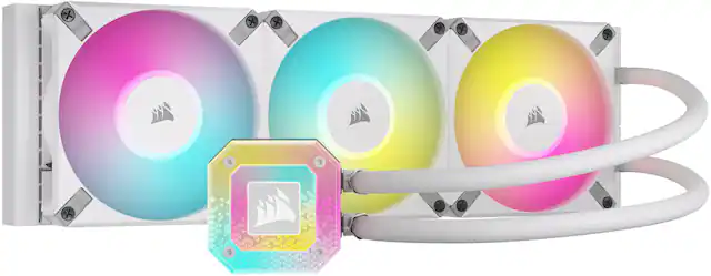 Front. CORSAIR - iCUE H150i ELITE CAPELLIX XT Liquid CPU Cooler with RGB Lighting - White.