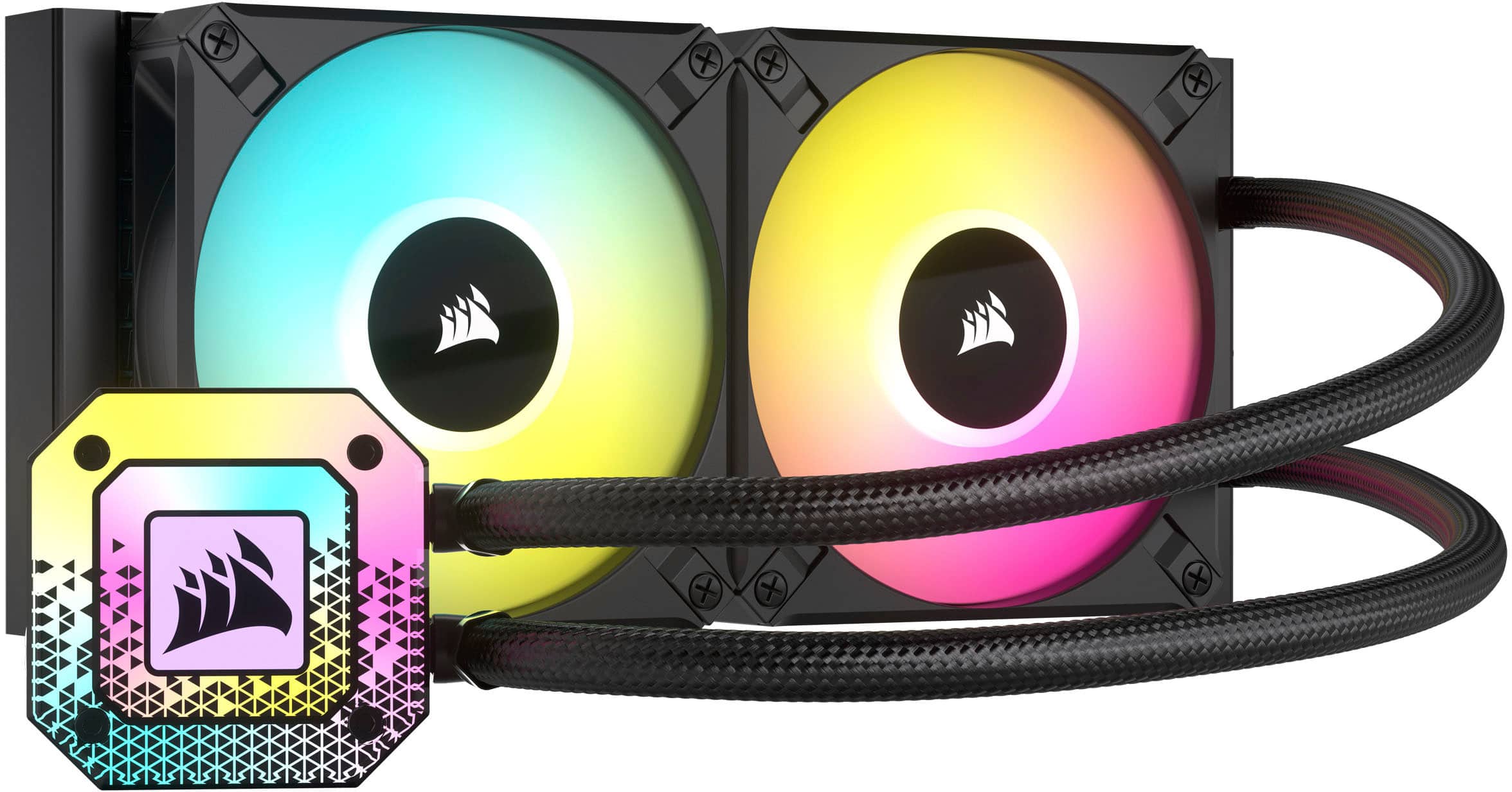 Front. CORSAIR - iCUE H100i ELITE CAPELLIX XT 120mm Fans + 240mm Radiator Liquid Cooling System with ultra-bright CAPELLIX RGB LEDs - Black.