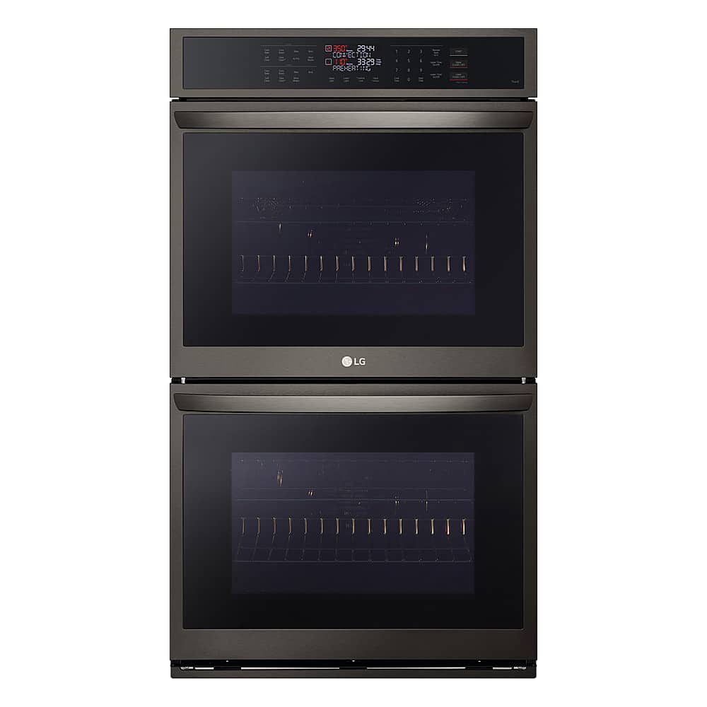 Front. LG - 30" Smart Built-In Electric Convection Double Wall Oven with Air Fry - Black Stainless Steel.